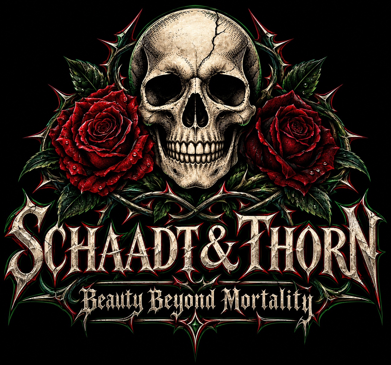 Schaadt & Thorn skull and roses signature mark